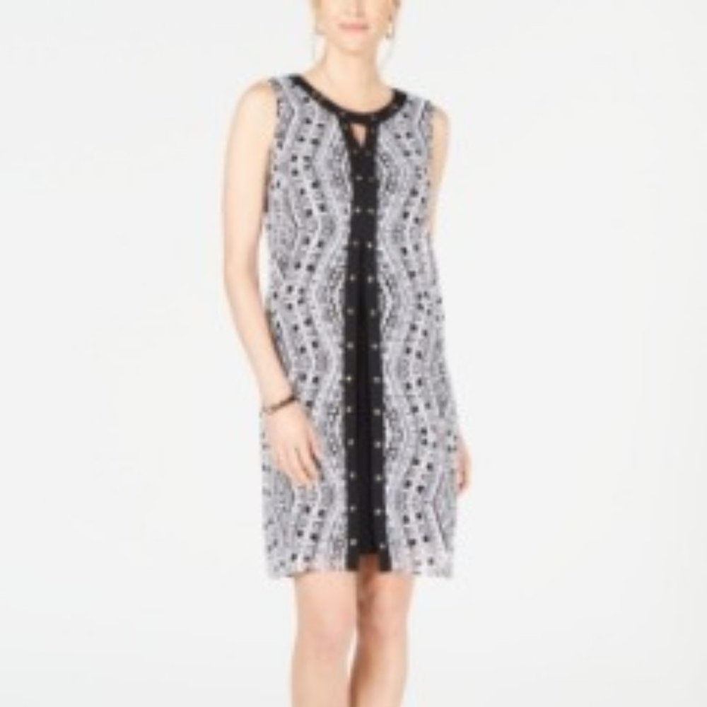 JM Collection Petite Stud-Trim Printed Dress NEW